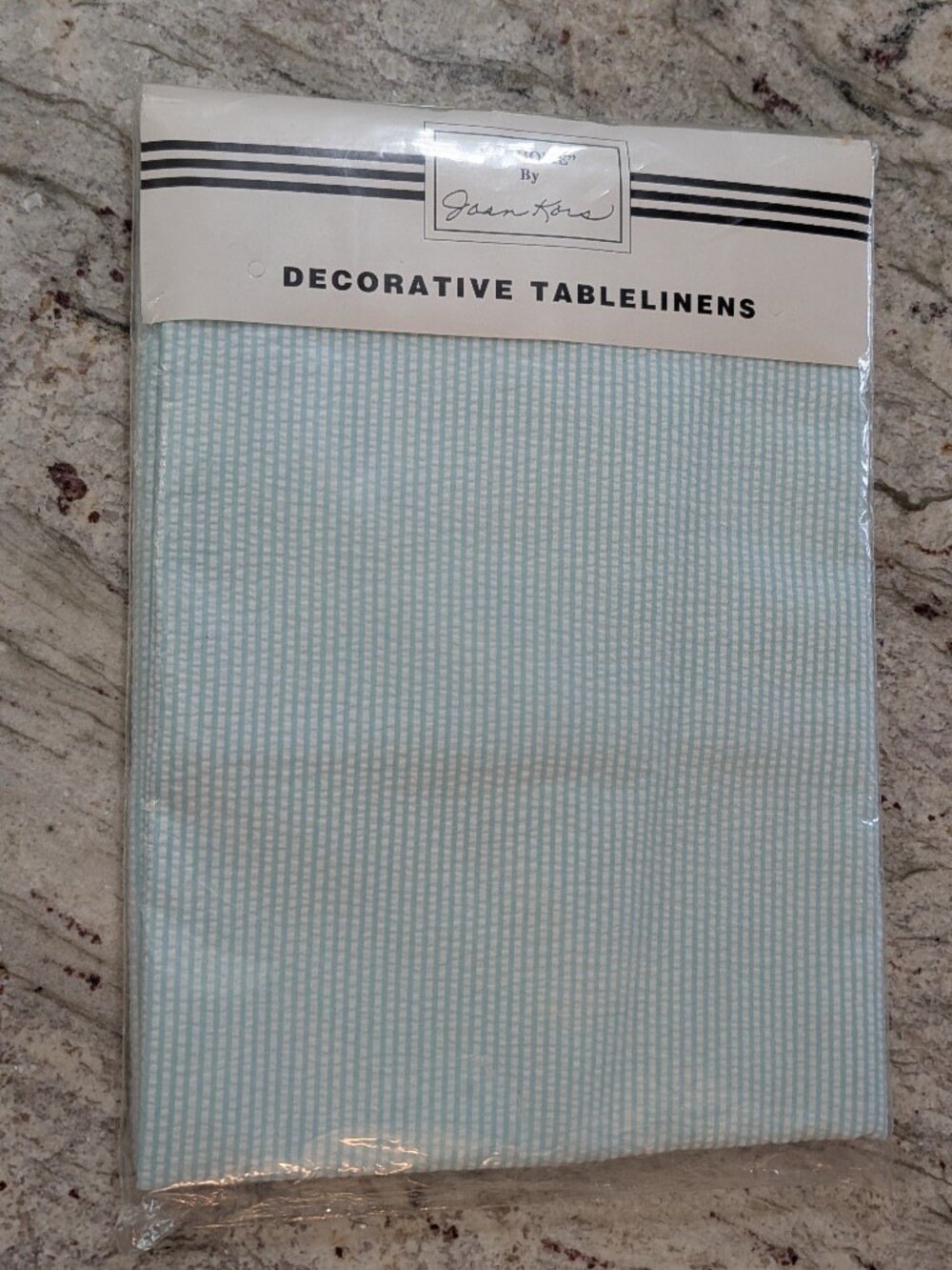 Vintage At Home With Joan Kors  Seersucker Tablecloth 50" x 70” New Teal Stripe